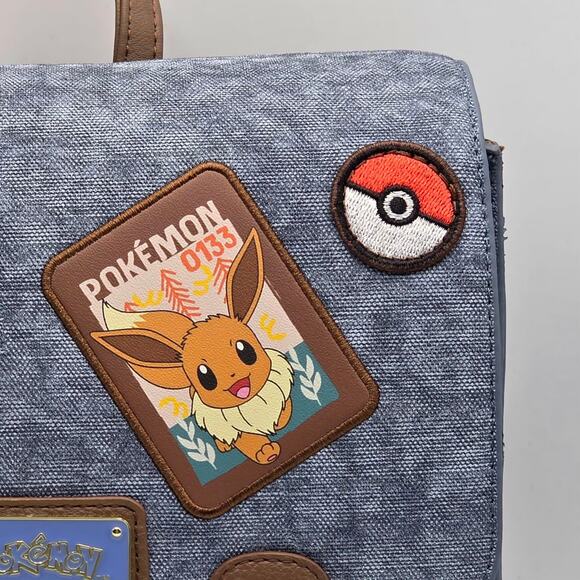 Loungefly Pokémon Pikachu Eevee Squirtle Patches Blue Denim Mini Backpack Bag - Picture 9 of 11